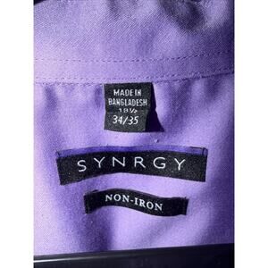 Men’s Synergy 18 1/2 34/35 Purple Button Down Shirt Long Sleeve Non Iron Cotton